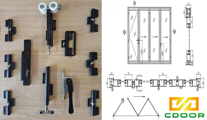 Phụ kiện và bản vẽ cửa xếp trượt Xingfa hệ 63