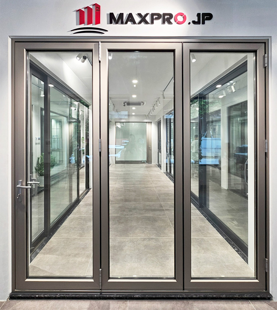 Mẫu cửa nhôm Maxpro màu sâm-panh