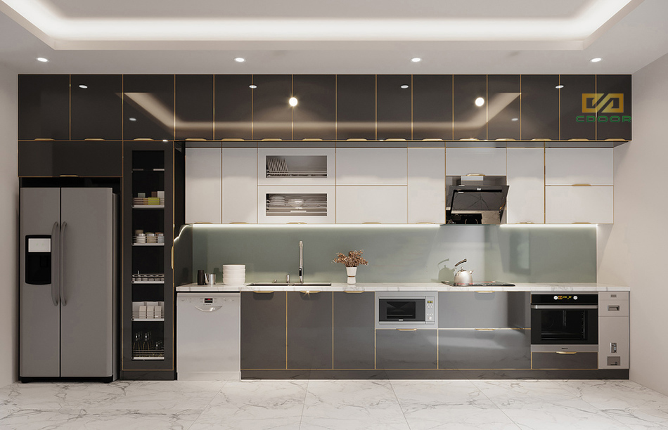 Tủ bếp inox cánh kính